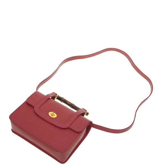 Gucci Bamboo shoulder handbag red leather Stop - Picture 4 of 8